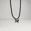 Fashionable Necklace Adornment With Black Crystal Beads Highlighting Heart And Butterfly Symbols For Modern Women