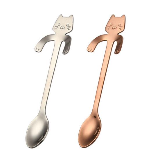 2 st Rostfri Sked Tecknad Katt Långt Handtag Härligt Dessert Soppa Bestick