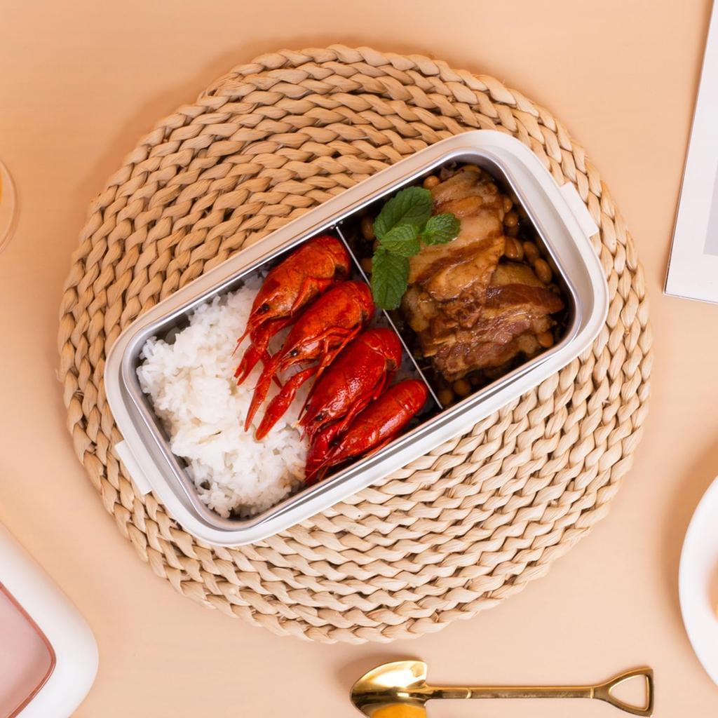 Aseech Insulated Lunch Box, No Water Required, Lightweight and Compact, 304 Stainless Steel, Bento Box Rice Cooker, Thermos USB Heating, Quiet and