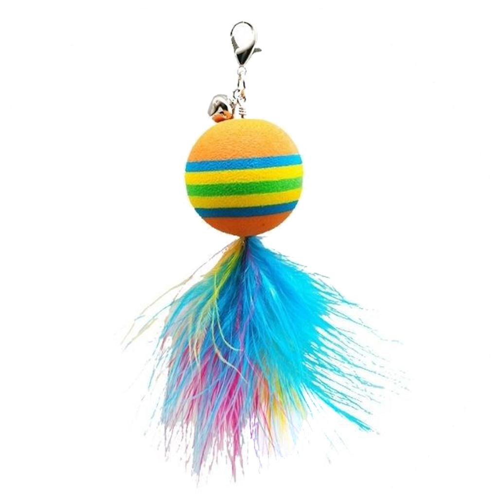 Cats Feathered Toy Colorful Cats Teaser Sphere Cats Feathered Toy with Loud Bells Feathered Replacements Head