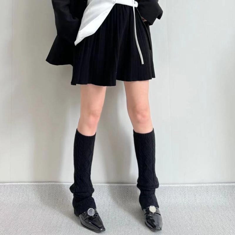 Fashion Rhombus Pattern Wool Leg Covers Cable Knitted Leg Warmers for Cold Weather Footless Long Boot Socks Hosiery