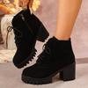 Fashion Fashion Chunky Heeled Ankle Boots for Women 2025 Autumn Winter Black Platform Booties Woman Zip Lace Up High Heels Short Boots