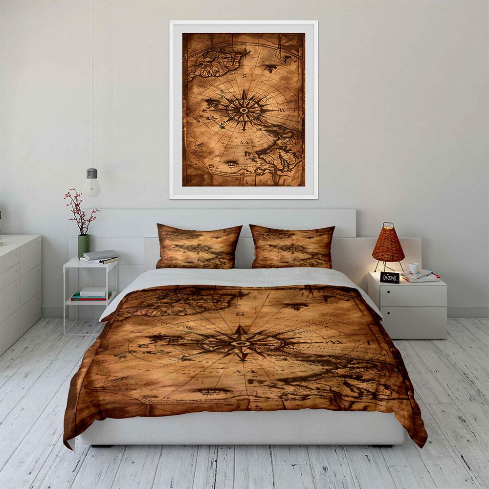 Vintage Map Decor Set Multiple Sizes Kid'S And Adults' Bedroom Exquisite 3Pc Bedding Set, Gift