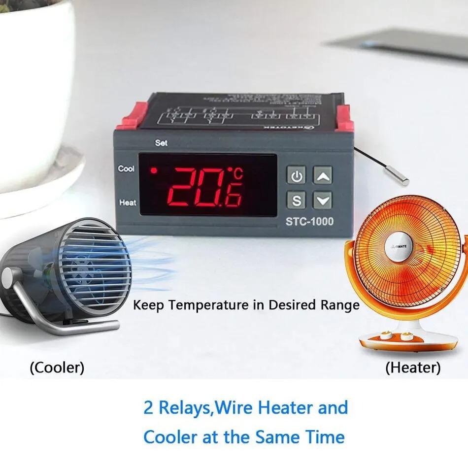 LED Digitaler Temperaturregler, Thermostat, Temperaturregler, Inkubatorrelais, Heizen und Kühlen 12 V 24 V 220 V STC-1000