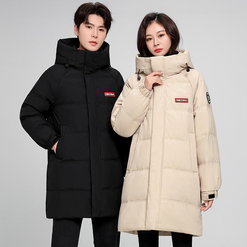 New down jacket men's and women's medium and long thickened warm white duck down fashionable versatile couple coat