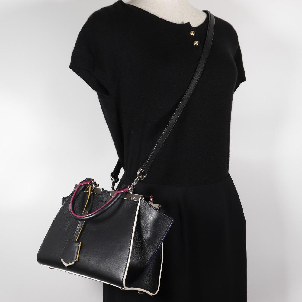 Fendi Petite Troisur Handtasche 8BH333 2WEGE-Schultertasche schwarzes Leder Damen Gebraucht