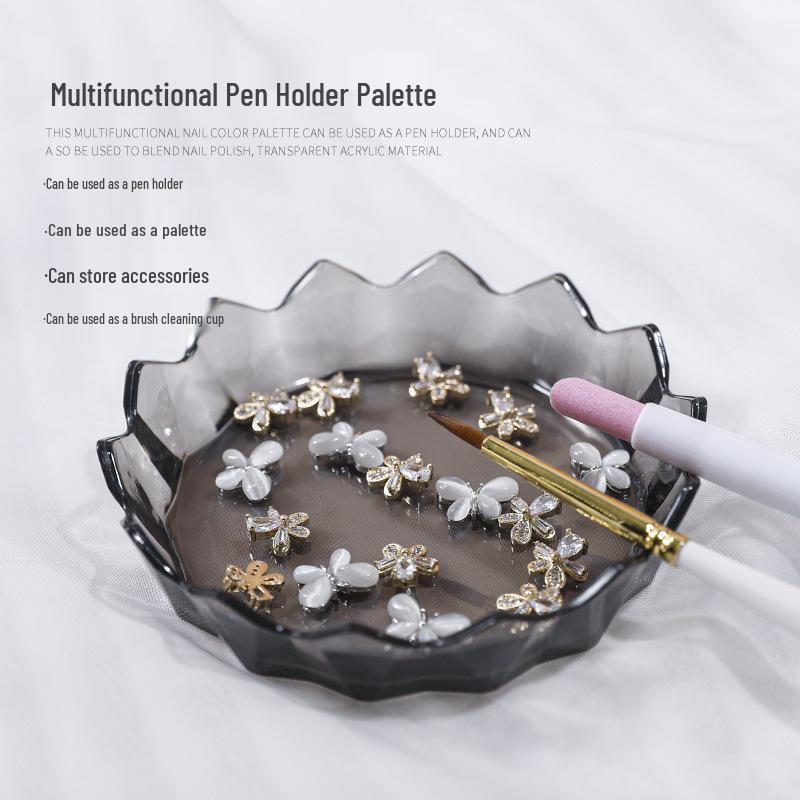 Nail Art Pen Holder & Gel Color Mixing Palette - Multi-functional Acrylic Tray & Pen Washer