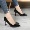 Sexy Bow Square Toe Pumps French Patent Leather Shallow Strange Style Heels Stiletto 2025 Spring New Ladies Wedding Shoes