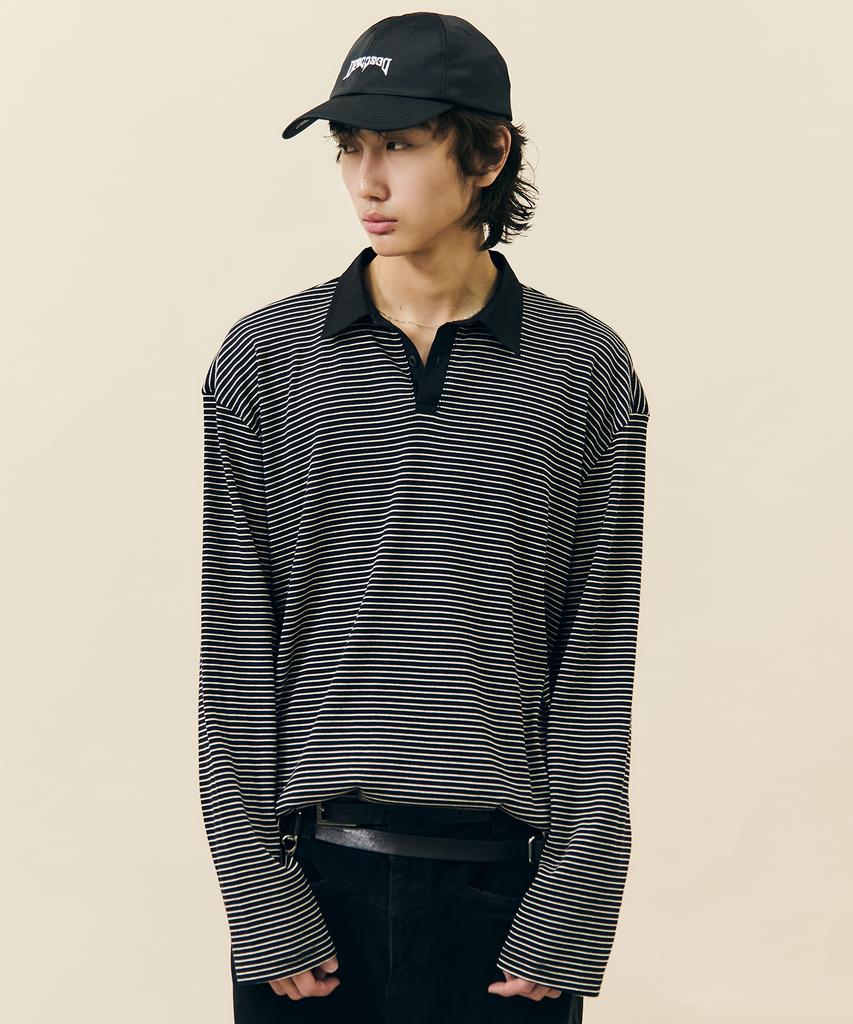 VASTIC Striped Collar Long Sleeve_Black / White