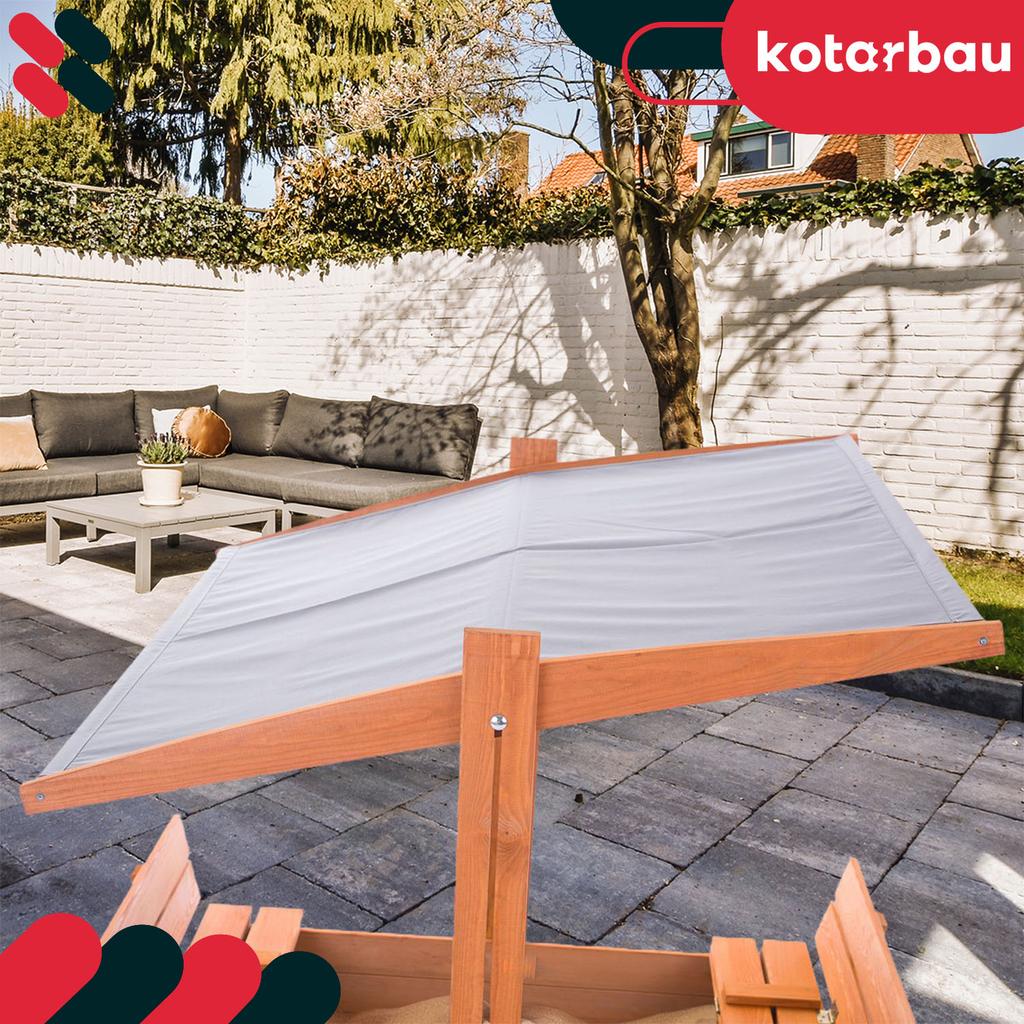 KOTARBAU® Large Wooden Sandbox with Grey Roof, Impregnated, Closed, with Benches, Brown, 100 X 100 CM