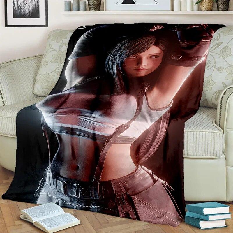 3D Tifa Aerith Sexy Lace Girl Game Cartoon Blanket,Soft Throw Blanket for Home Bedroom Bed Sofa Picnic Office Cover Blanket Kids