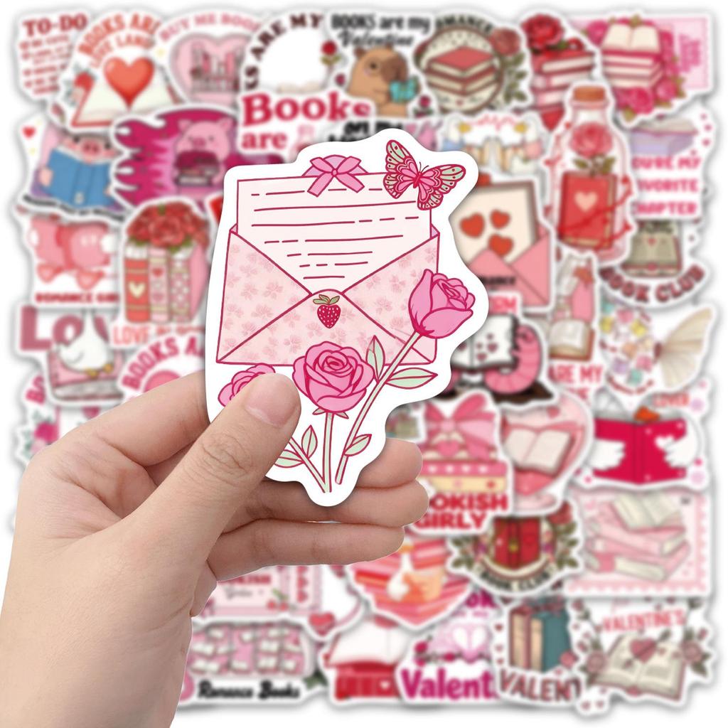 Valentine's Day Bookish Sticker Set: 50 Decorative Stickers for Water Bottles, Phone Cases, & Notebooks