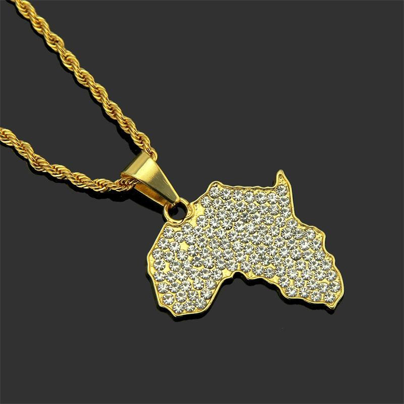 Hip-hop Fashion Hot Sale European and American Environmentally Friendly Material African Map Necklace Pendant