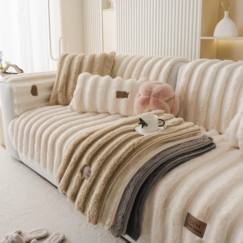 Cream Wind Rabbit Rabbit Velvet Sofa Cushion Autumn And Winter Plush Cushion Thickened Premium Non-Slip Leather Sofa Cover Cover Cloth Towel