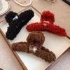 Love plaid hairy large hair grab clip women's fashion versatile hair accessories tie hair high-end shark clip