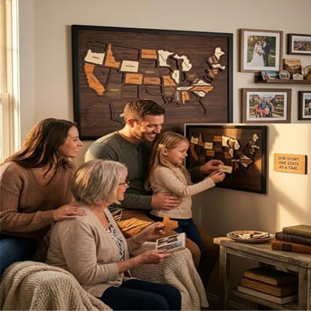 New Wooden USA Maps Puzzle Reusable Landmarks Cork Travel Map Multi-Purpose Portable Wooden Puzzle for Home Decor Remarks