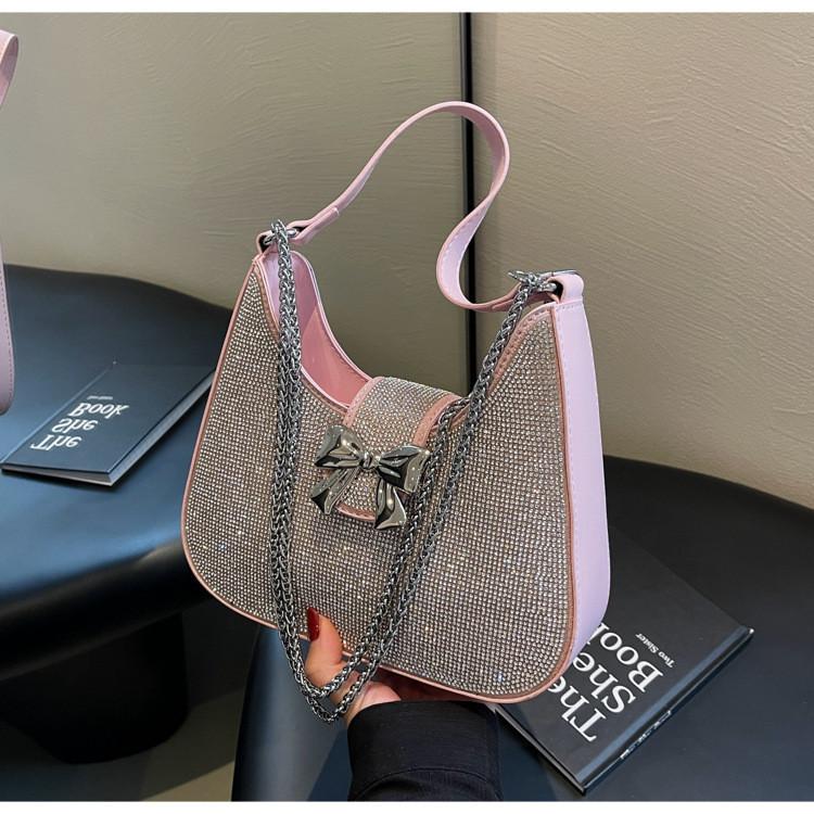 Chic Small Batch Crystal Chain Underarm Tote Bag 2024 New Spring Single Shoulder Crossbody Bag