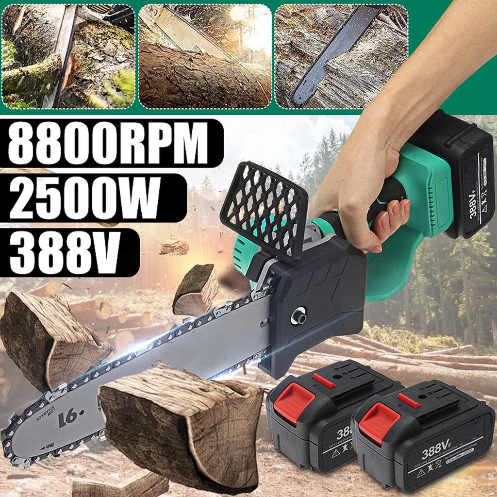 10 Inch 388V 2500W Cordless Electric Saw Chainsaw with 2PC Li-ion Battery Rechargeable Woodworking Tool Brushless