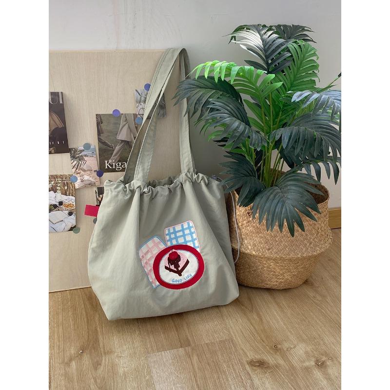 New letter printing bag women's large-capacity nylon shoulder bag casual versatile portable drawstring tote bag