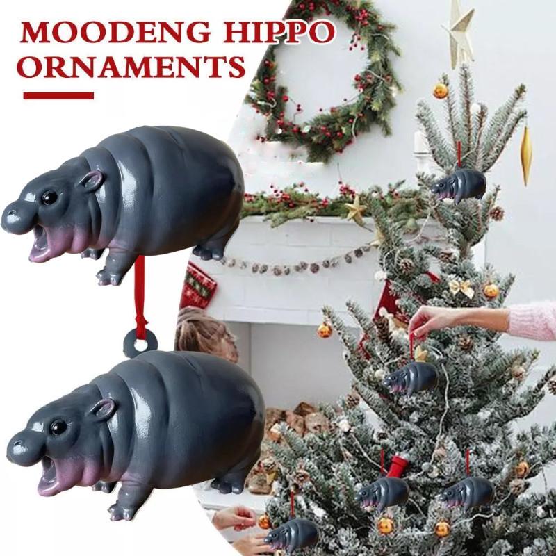 Hippo Christmas Moodeng Pendant Decoration Home Party Car Hanging Cute Ornament