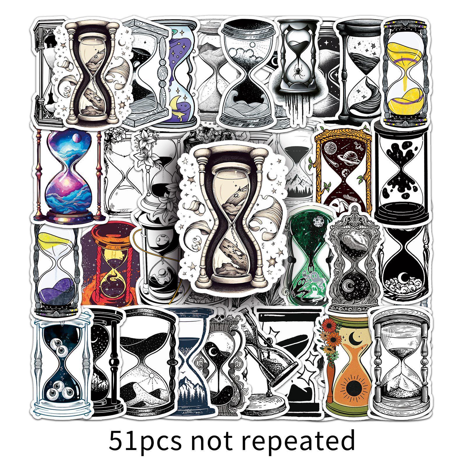 51pcs Waterproof Retro Cartoon Hourglass Stickers - Decorative Stationery for Planners