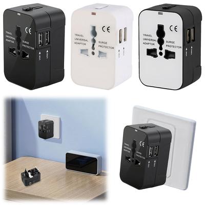 Universal Travel Adapter with Dual USB Ports for EU UK US AU Compatible with 100-240V Power Outlets