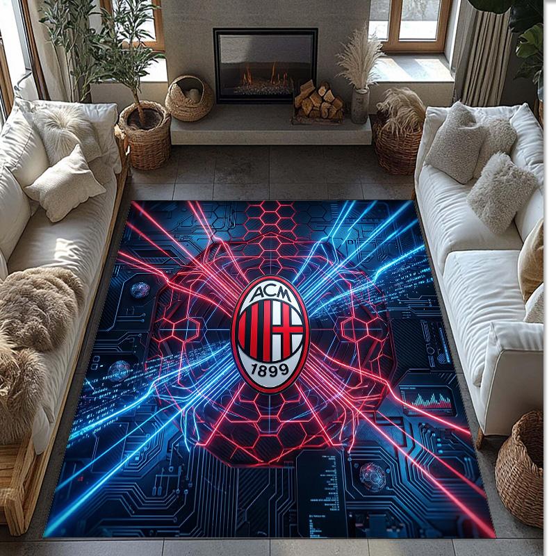 Tappeto in Flanella Stampato AC Milan Antiscivolo Morbido Poliestere Tappeto per Pavimento Tappetino Decorativo da Interno per Camera da Letto Soggiorno Divano Sala Giochi Decorazione Casa