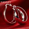 S925 Sterling Silver Glossy Geometric Round Hoop Earrings for Women Wedding Fashion Jewelry Accessories Girlfriend Gifts