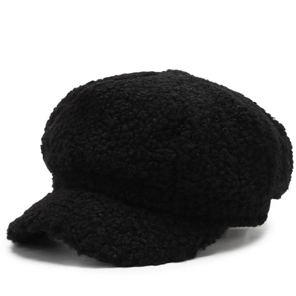 Fashion Lamb Wool Berets for Women Autumn Winter Painter Hat Octagonal Cap