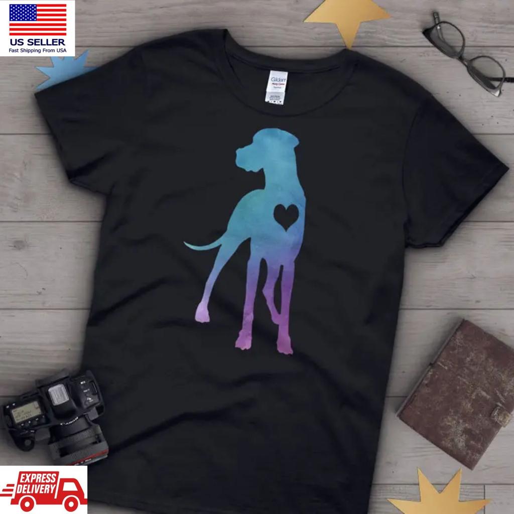 Great Dane Heart Shirt Blue Purple Dog Lover Unisex Graphic Tee