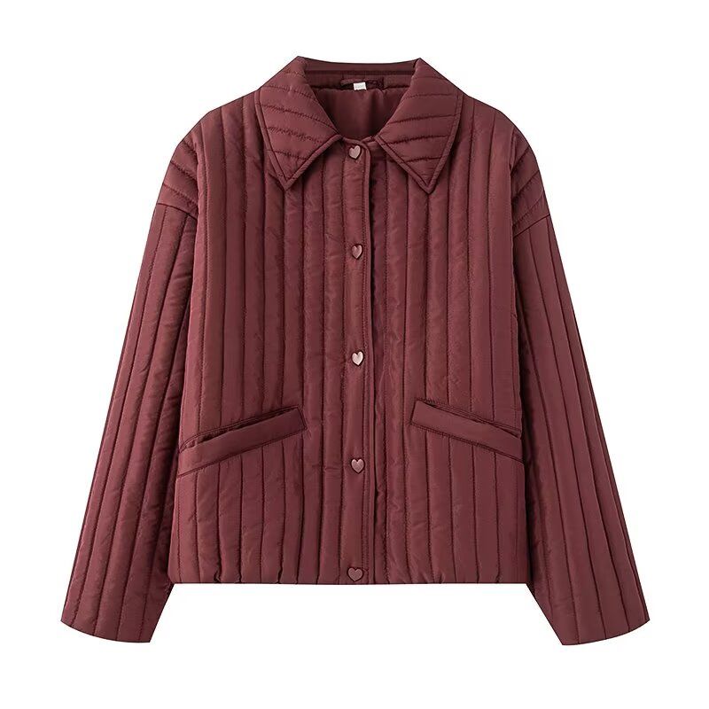 Kaslead New Women clothes Western Style Versitile Fashion Heart-Shaped Decorated Row Button Cotton-padded jacket Jacket