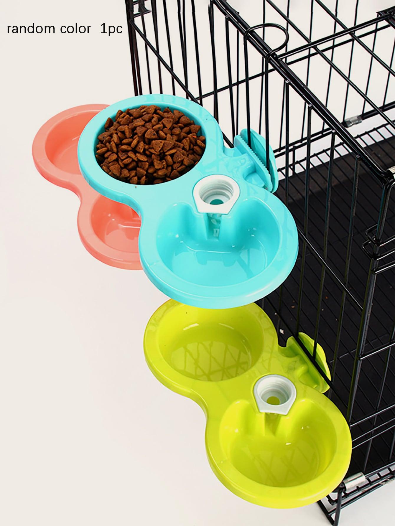 

1pc-Pet Bowl Plastic Hanging Water Dispenser Dog Feeding Device Hanging Cage Dog Bowl Double Bowl Color Random S