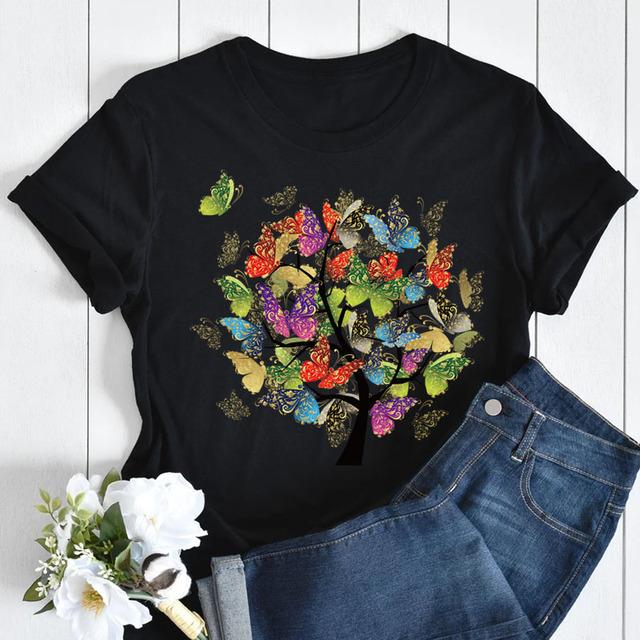 New Butterfly Print T Shirt Women T Shirt Summer Fashion Female Tops Ladies Short Sleeve Graphic Tee Shirts Woman Cute T-Shirts