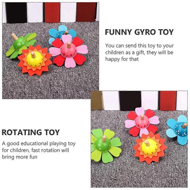 4pcs Kids Wooden Gyro Toy Pressure Relief Gyro Toys Funny Gyro Toy Children Plaything