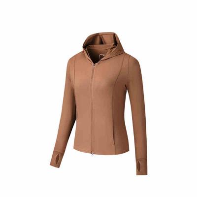 Solid Color Zip-Up Hooded Comfortable Breathable Versatile Casual Jacket Women Jackets Latte-Brown 162527733-3