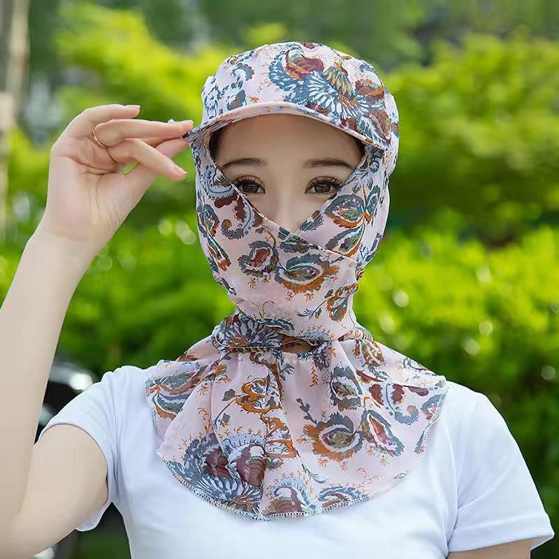 New summer outdoor tea picking sun hat women's face protection neck protection sun protection mask hat integrated neck protection sun hat women