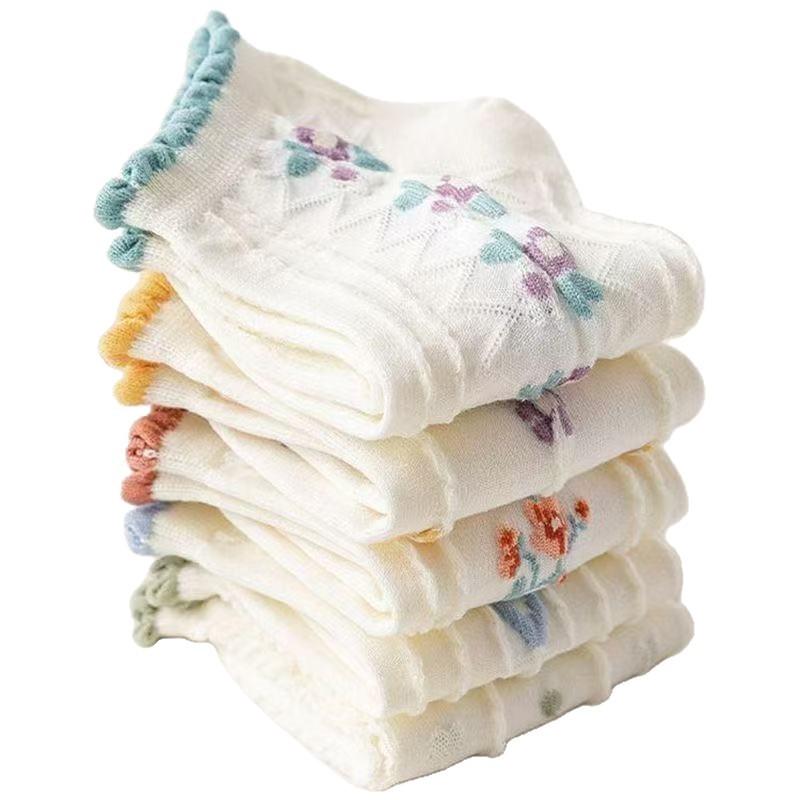 5 Pairs  Shallow-mouthed Trendy and Cute Women's Socks for Spring and Autumn with Lace Low-top Short-leg Women's Socks Summer Boat Socks