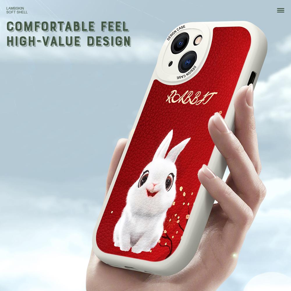 Slim Spring Festival Gala Mascot Rabbit Leather Back Casing PU Leather Cover Phone Case for Huawei Honor Infinix iPhone Vivo