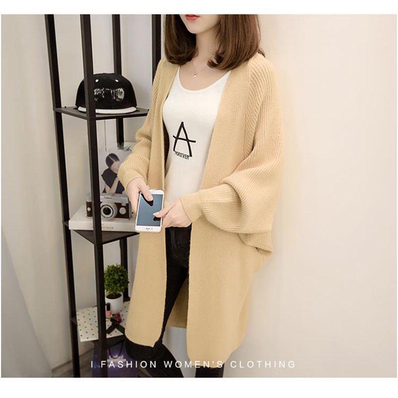 Spring and Autumn Women's Mid-length Knitted Cardigan Coat Loose with V-neck Top
