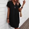 Popular European and American v-neck solid color elegant short-sleeved dress, spring and summer women's clothing