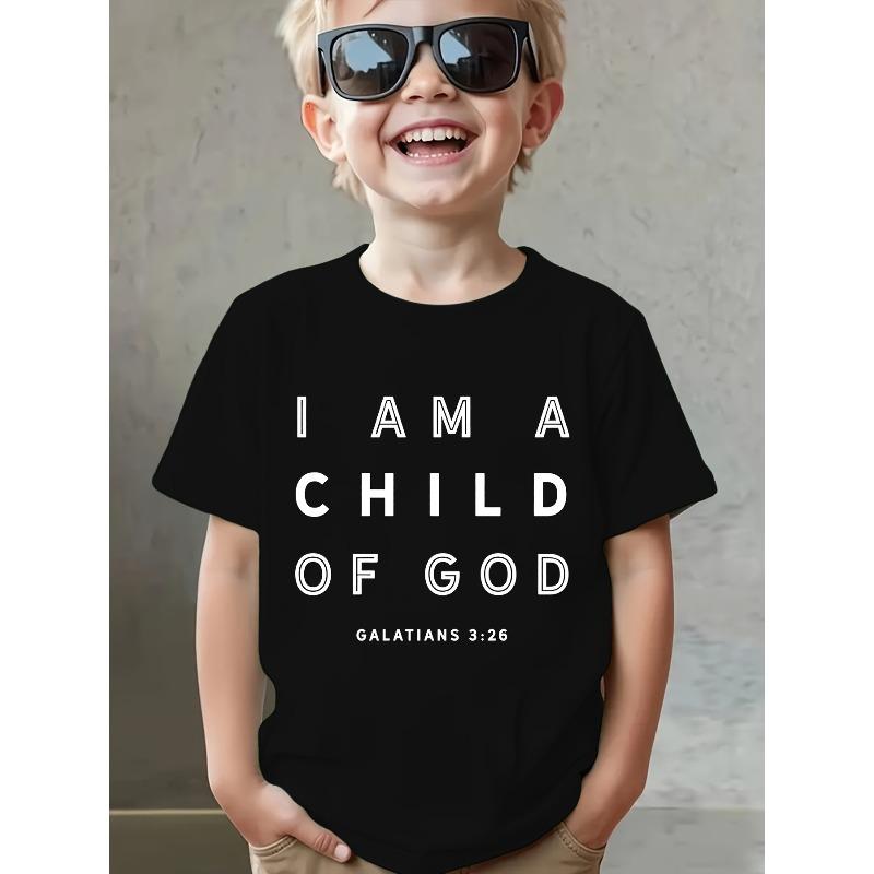 

European sizes [Casual Top] Summer Fashion Short-Sleeve T-Shirt for Boys with The Print I AM A CHILD OF GOD - Casual Top 98cm чёрный