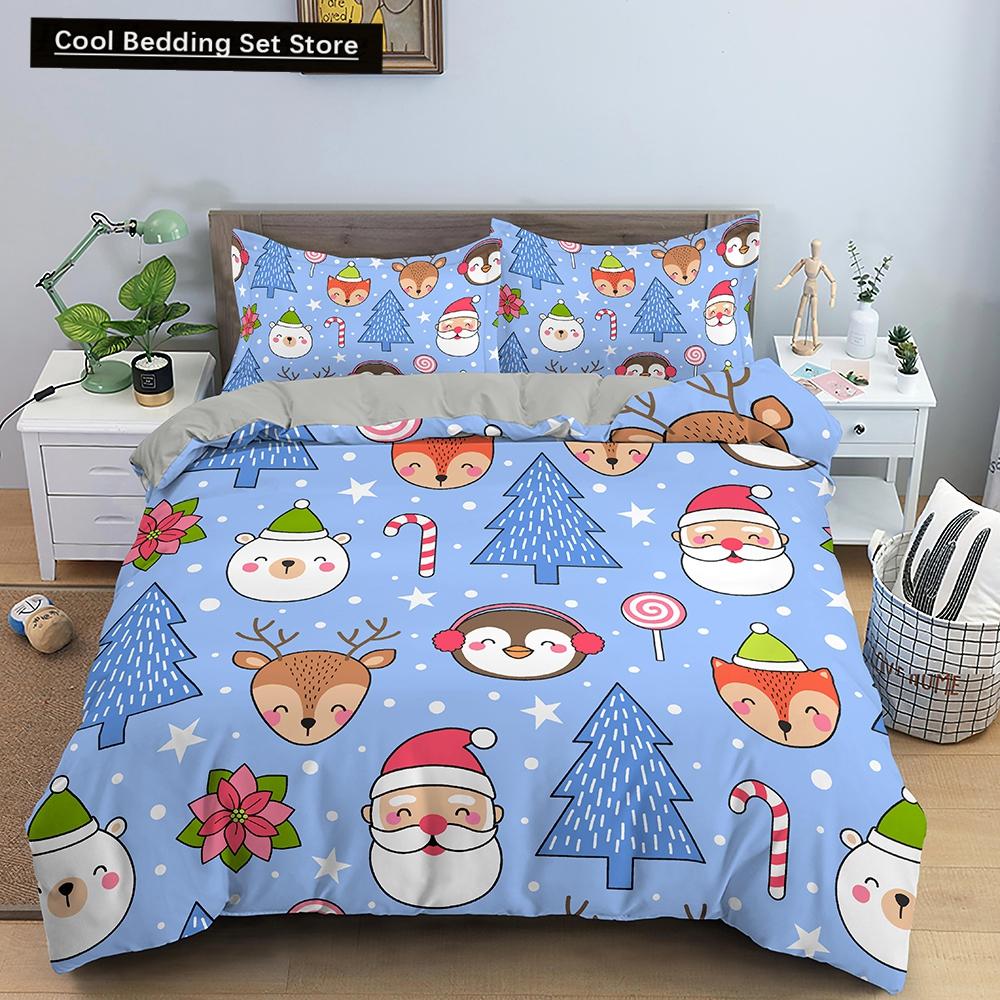 Merry Christmas King Queen Duvet Cover XMAS Bedding Set for Kid Santa Claus Quilt Cover Cartoon 2/3pcs Polyester Comforter Cover