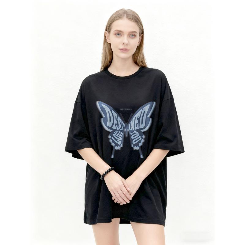 Oversized T Shirt Black Butterfly Print Destined For Greatness Graphic Tee Casual Streetwear Fashion Women Summer Top