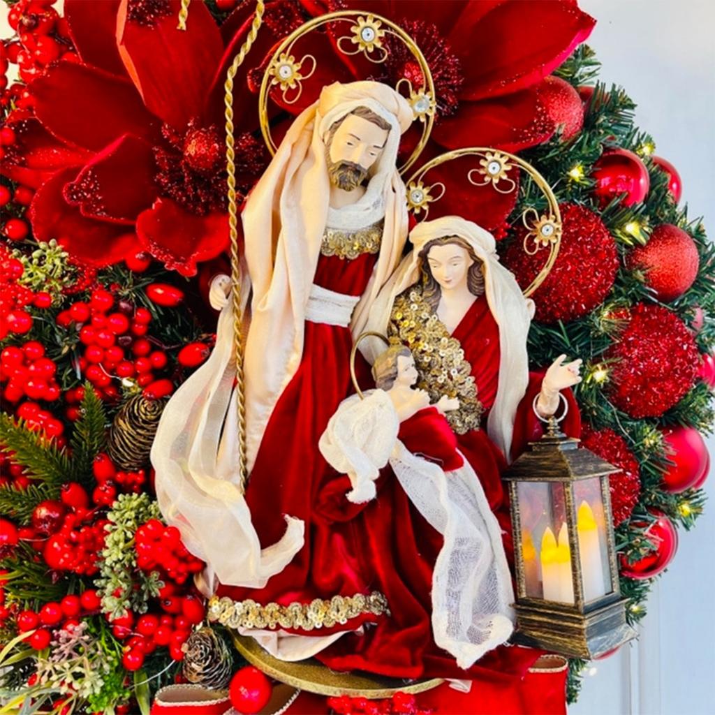 Christmas Wooden Hanging Sign Christmas Hanging Sign Sacred Xmas Wreath Decor for Front Door Window Wall