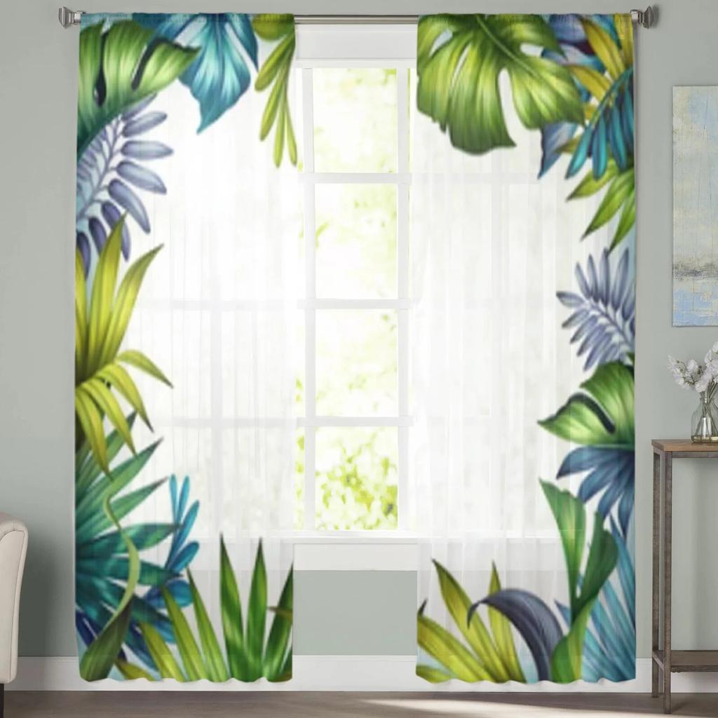 Colorful Tropical Palm Leaves Sheer Curtains For Living Room Bedroom Kitchen Tulle Curtain Home Decorative Sheer Panels