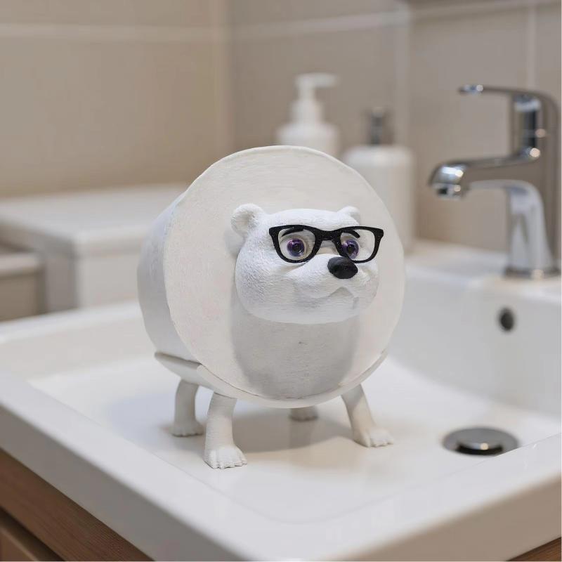 Kreativer Eisbär Rollenpapierhalter mit Brille Niedlicher Cartoon-Bär Papiertuchspender Badezimmer Toilettenpapier Aufbewahrungs-Organizer
