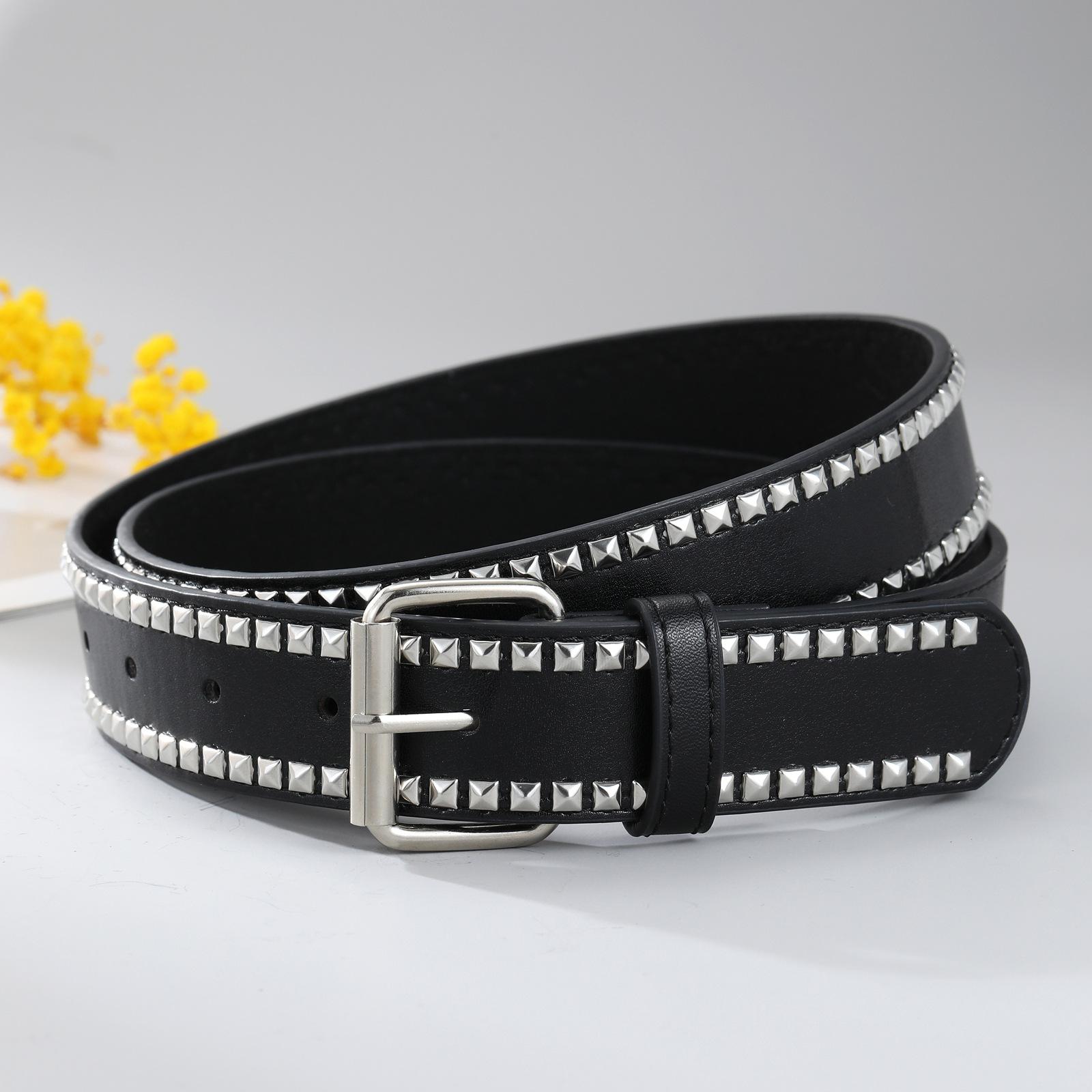 

Женский ремень с квадратными заклепками из искусственной кожи, милый пояс для пригородных поездов, ветровой ремень 112cm чёрный