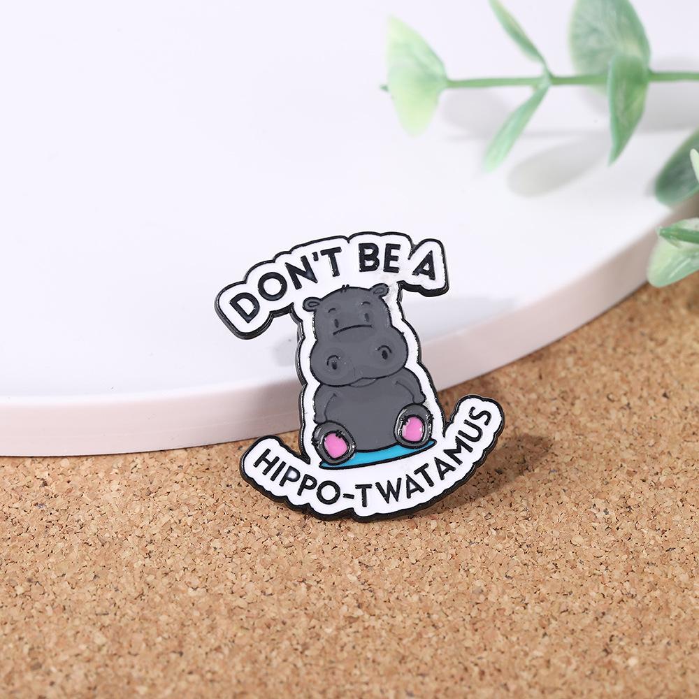 Cartoon hippo shape brooch cute animal paint English alphabet fashion accessories