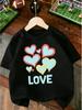 Cute Multi Pastel Hearts With Love Letter Graphic T Shirt Boys Girls Casual Short Sleeve Tee Family Matching Kids Cotton Tops