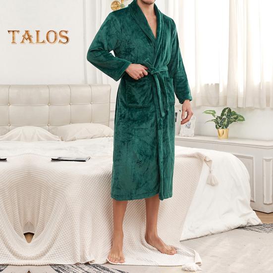 Camicia da Notte Invernale da Uomo Flanella Spessa Calda Vita Stretta con Cintura Allacciata Colore Solido Rever Tasche Ottimo Assorbimento dell'Acqua Media Lunghezza Abbigliamento da Casa Spa Hotel